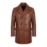 Manteau en cuir marron pour homme, pardessus en cuir à double boutonnage, trench-coat en cuir vintage, manteau d'hiver en cuir véritable, longue veste en cuir classique pour homme, cadeau pour lui