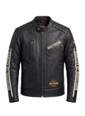Harley-Davidson Men's Racing Stripe Black Leather Motorcycle Jacket