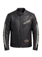 Harley-Davidson Men's Racing Stripe Black Leather Motorcycle Jacket