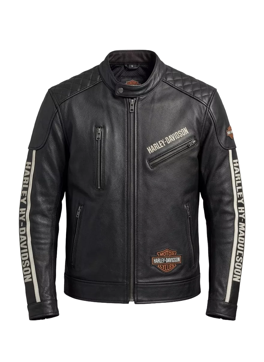 Harley-Davidson Men's Racing Stripe Black Leather Motorcycle Jacket