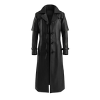 Huntsman Black Hooded Leather Trench Coat for Men