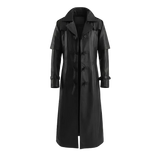 Men’s Black Hooded Leather Trench Coat – Long Gothic Style Leather Coat