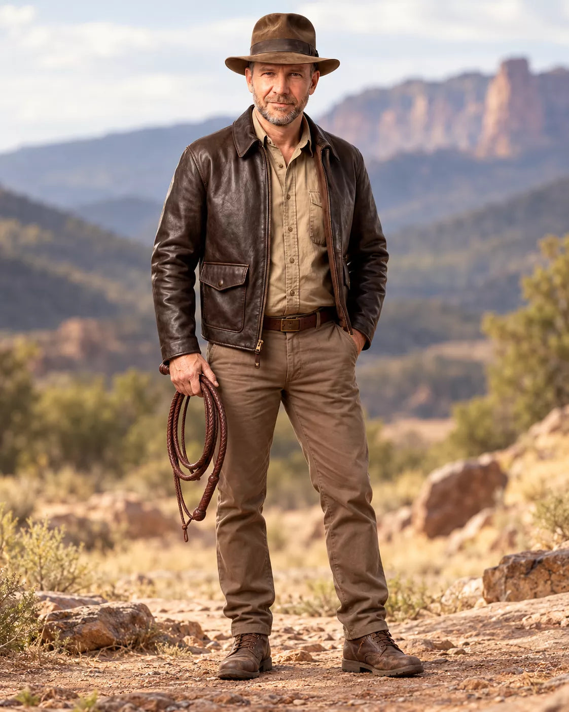 Indiana Jones Brown Explorer Leather Jacket | Mens Cosplay Costume