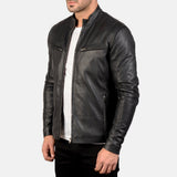 Men’s Black Leather Cafe Racer Jacket | Minimalist Biker Style