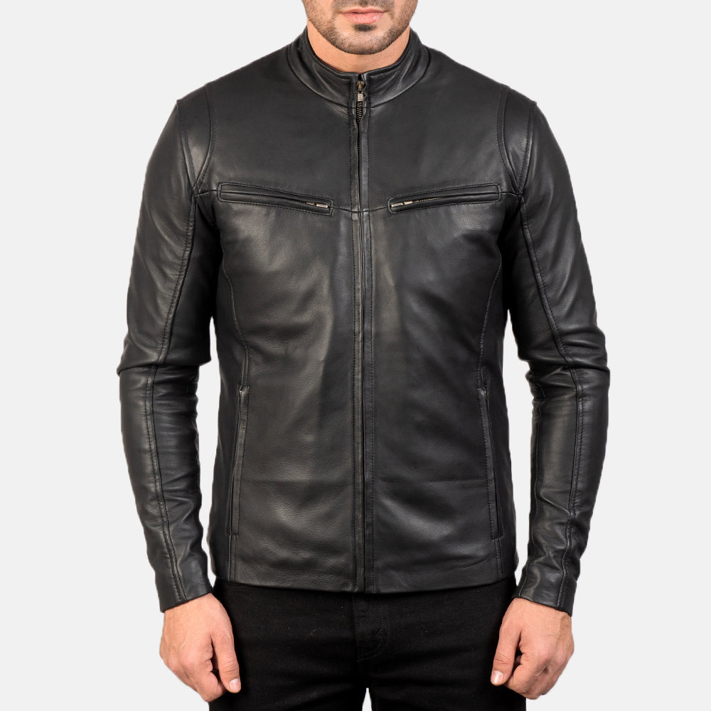 Herren Biker Lederjacke Schwarz, Echte Leder Cafe Racer Jacke, Motorradjacke für Herren, Minimalistische Biker Leder Mantel, Klassische Schwarze Leder Oberbekleidung, Geschenk für Ihn