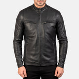 Men’s Black Leather Cafe Racer Jacket | Minimalist Biker Style