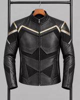 John Hancock Inspired Superhero Black Leather Jacket | Tactical Wing Design Motorcycle Jacket