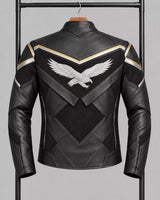 John Hancock Inspired Superhero Black Leather Jacket | Tactical Wing Design Motorcycle Jacket