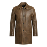 LP-FACON Trench-coat vintage mi-long en cuir véritable pour homme – Manteau de voiture classique 34"