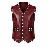 The Warriors 1979 Swan Vest – Men's Burgundy Faux Leather Biker Waistcoat with Winged Skull Back, Halloween Cosplay Costume