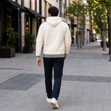 Men’s White Striped Zip Up Hoodie Jacket | Retro Color Block Casual Sweatshirt