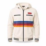 Men’s White Striped Zip Up Hoodie Jacket | Retro Color Block Casual Sweatshirt