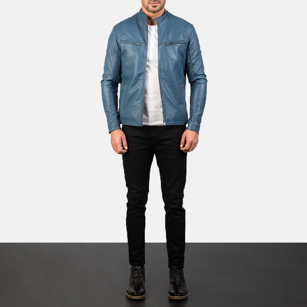 Herren Blaue Lederjacke – Premium Echtleder Cafe Racer Motorradjacke