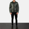 GREEN LEATHER BIKER JACKET