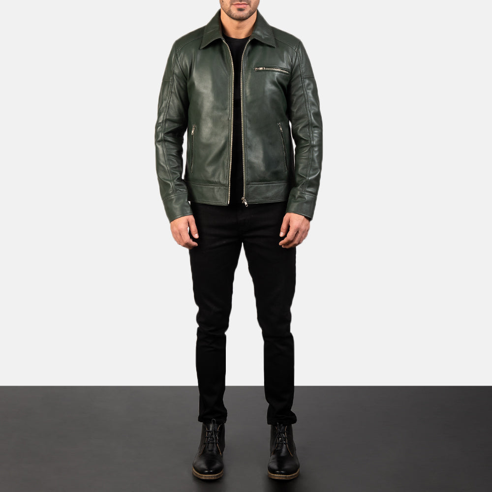 Men's Green Leather Jacket – Premium Genuine Leather Biker Jacket with Classic Vintage Style|