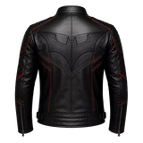 Men’s Black Bat Emblem Leather Biker Jacket | Red Trim Moto Jacket