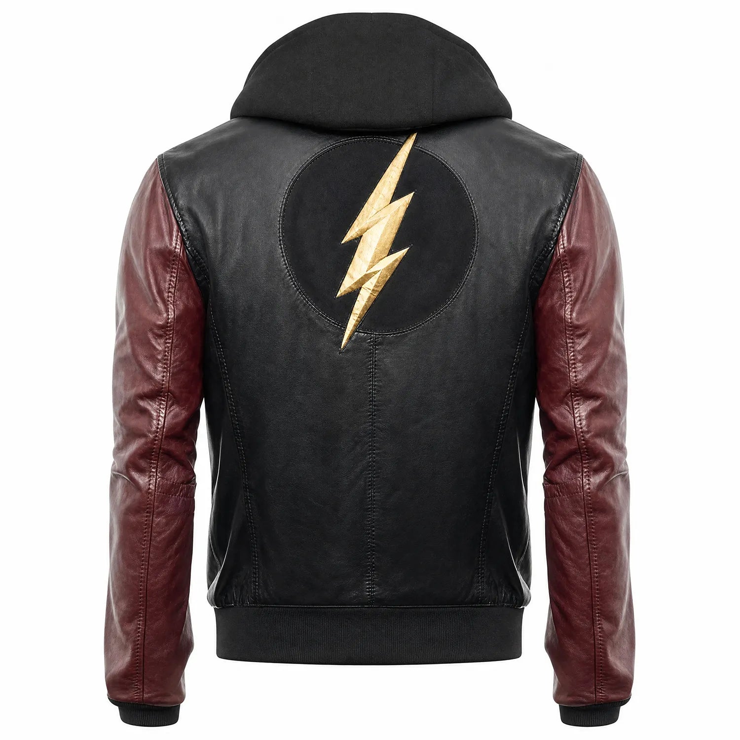 Men's Black Burgundy Hooded Leather Bomber Jacket | Two Tone Urban Streetwear Style