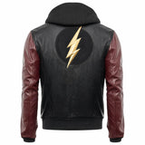 Men's Black Burgundy Hooded Leather Bomber Jacket | Two Tone Urban Streetwear Style
