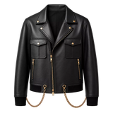 Men’s Black Chain Detail Leather Biker Jacket | Gold Hardware Moto Jacket