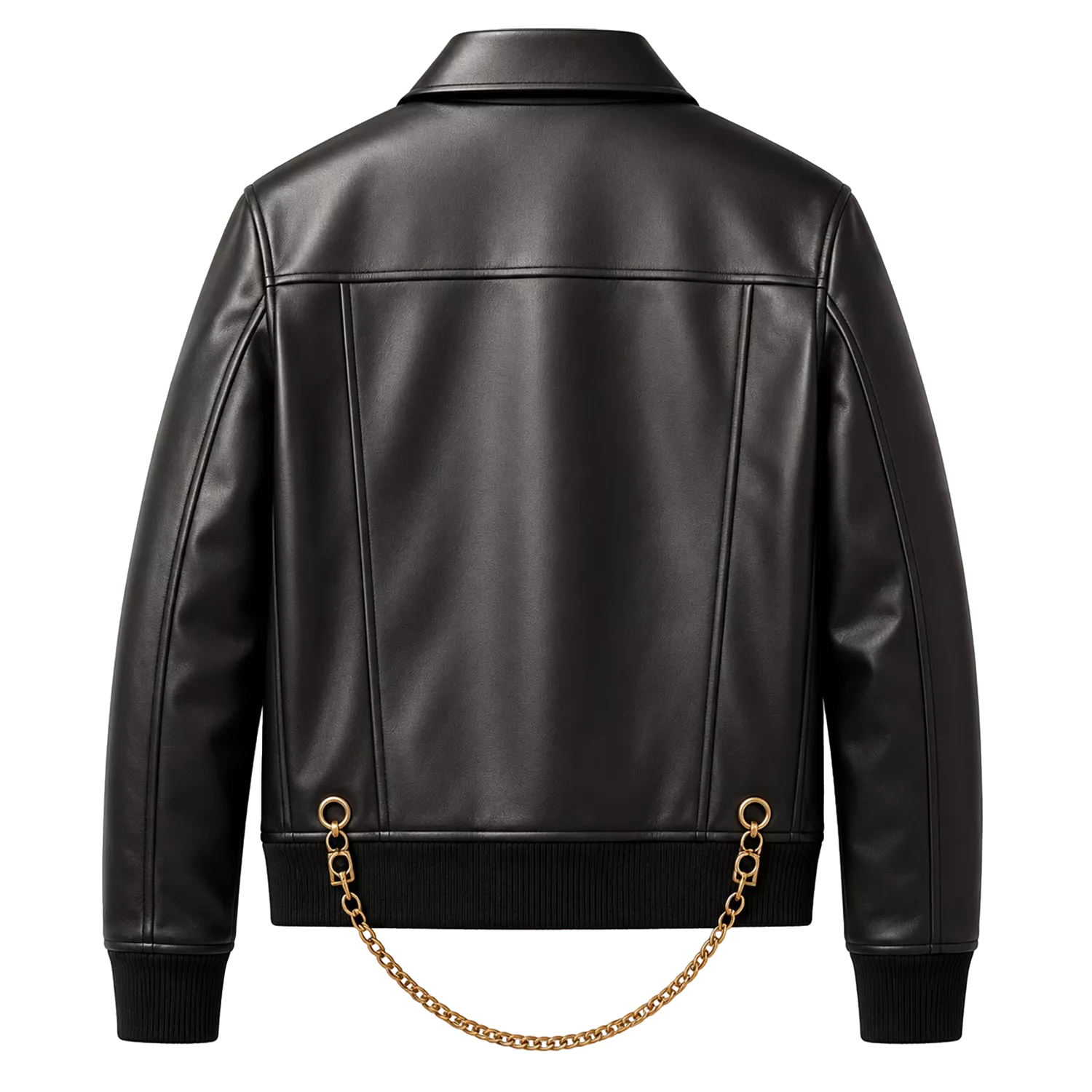 Men’s Black Chain Detail Leather Biker Jacket | Gold Hardware Moto Jacket