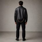 Men’s Black Chain Detail Leather Biker Jacket | Gold Hardware Moto Jacket