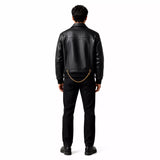 Men’s Black Chain Detail Leather Biker Jacket | Gold Hardware Moto Jacket