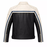 Men’s Black Cream Blue Leather Biker Jacket | Motorcycle Style