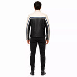 Men’s Black Cream Blue Leather Biker Jacket | Motorcycle Style