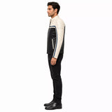 Men’s Black Cream Blue Leather Biker Jacket | Motorcycle Style