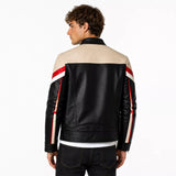 Men’s Black Cream Red Leather Moto Jacket | Racing Style Biker Jacket