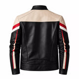 Men’s Black Cream Red Leather Moto Jacket | Racing Style Biker Jacket