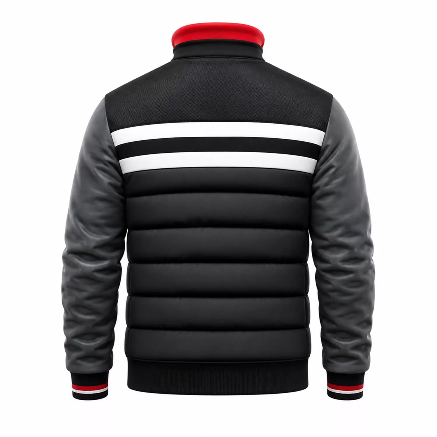 Men’s Black Grey White Puffer Bomber Jacket | Quilted Winter Style