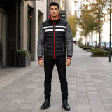 Men’s Black Grey White Puffer Bomber Jacket | Quilted Winter Style