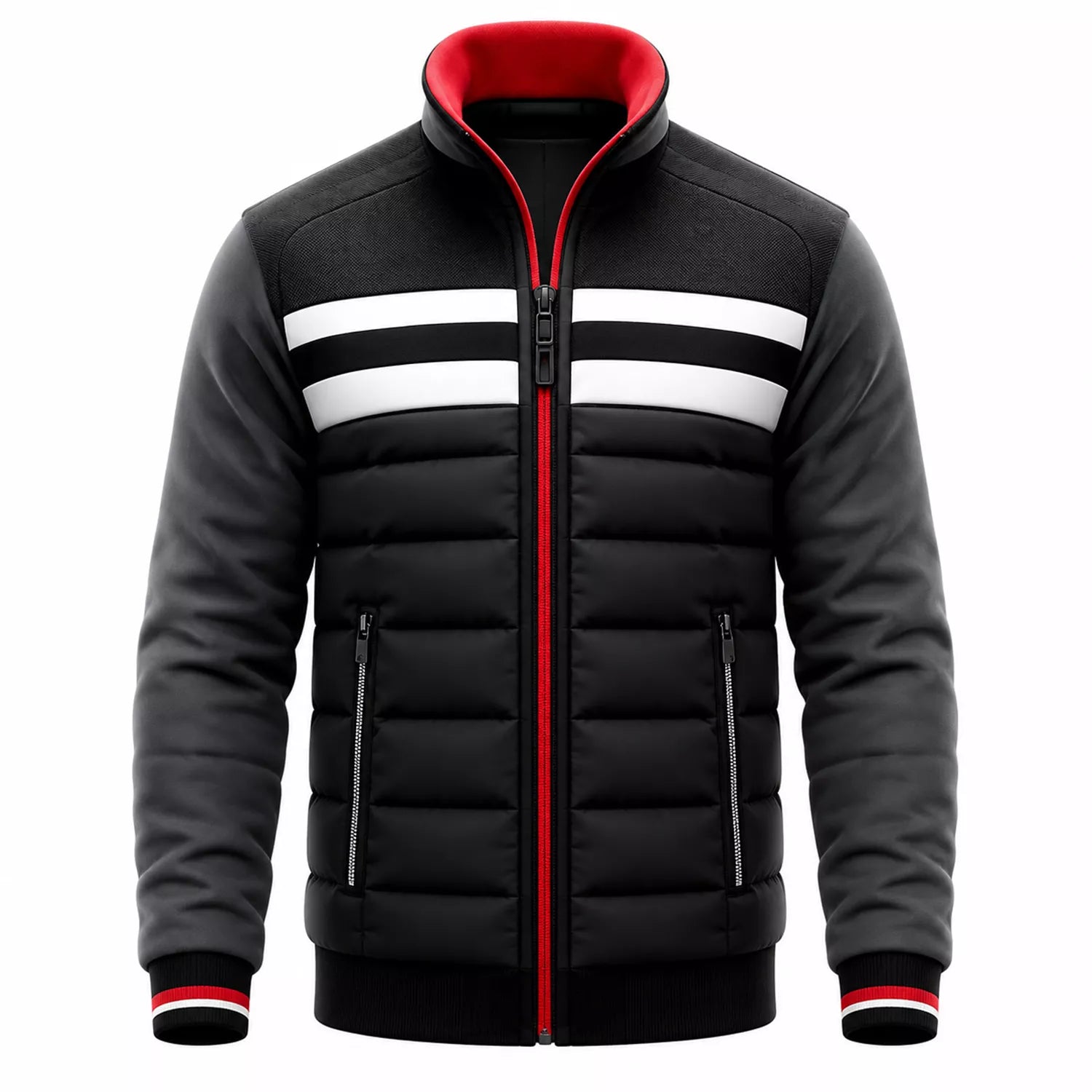 Men’s Black Grey White Puffer Bomber Jacket | Quilted Winter Style