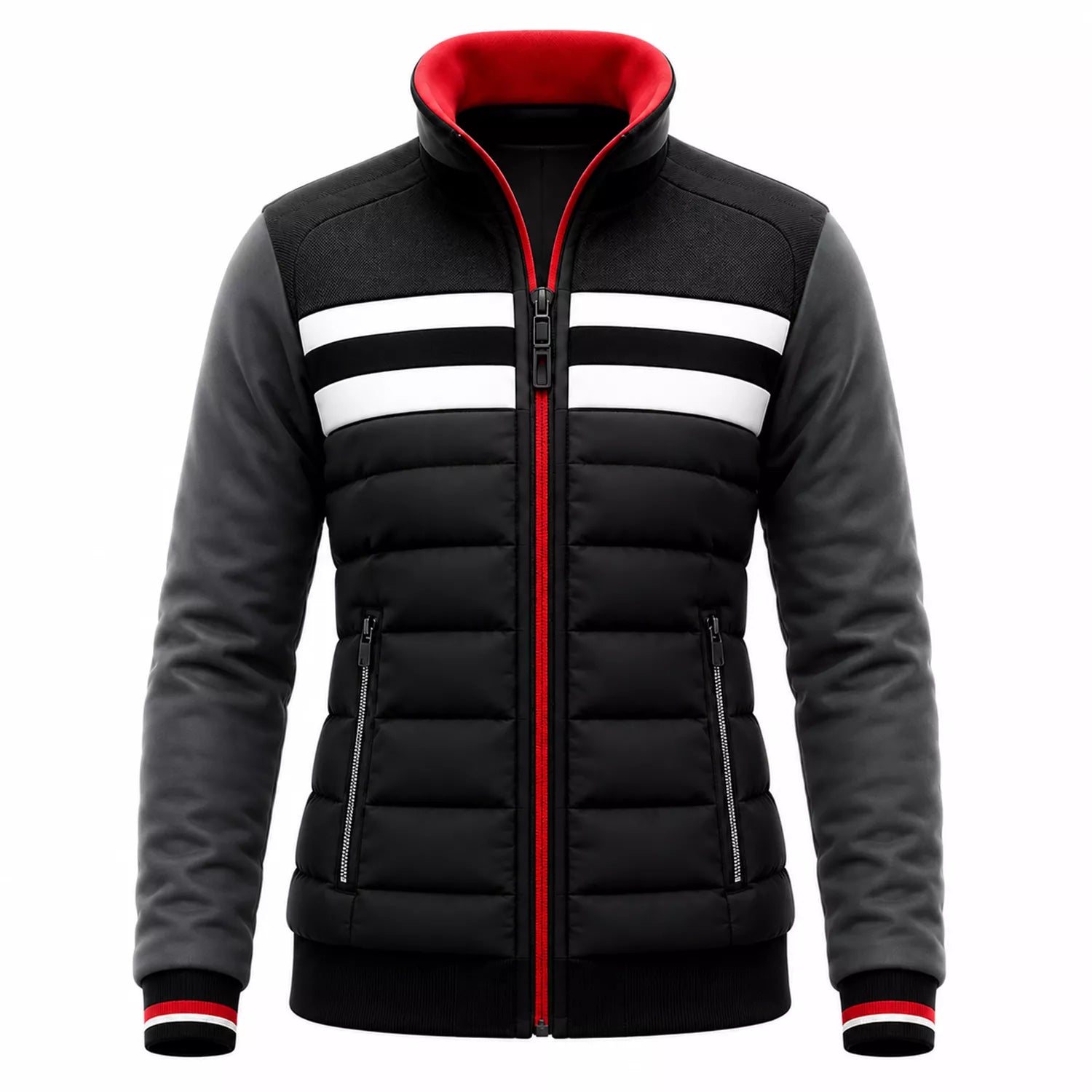 Women’s Black Grey White Puffer Bomber Jacket | Winter Style