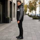 Men’s Black Grey White Puffer Bomber Jacket | Quilted Winter Style