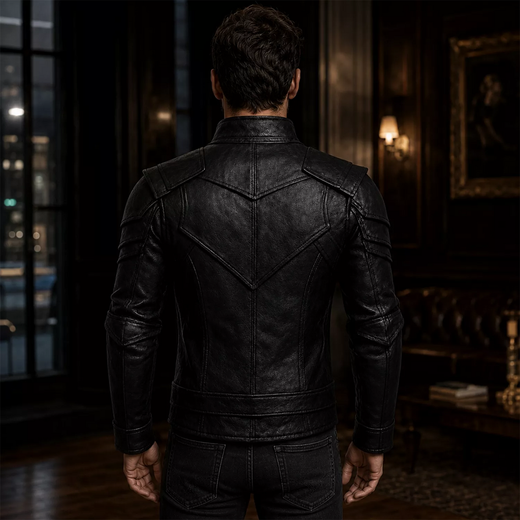 Men’s Black Heritage Emblem Leather Biker Jacket | Custom Graphic Motorcycle Jacket