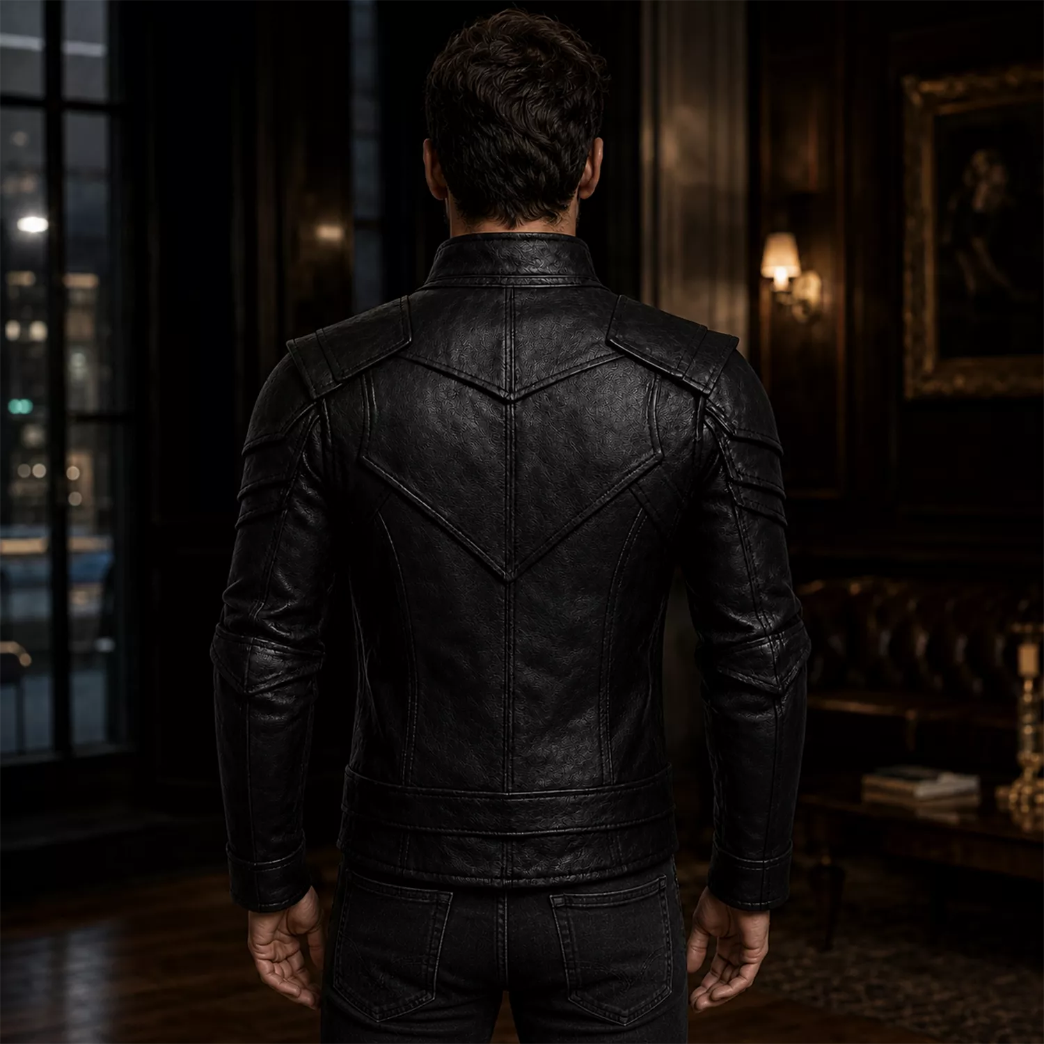 Men’s Black Heritage Emblem Leather Biker Jacket | Custom Graphic Motorcycle Jacket