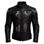 Men’s Black Heritage Emblem Leather Biker Jacket | Custom Graphic Motorcycle Jacket