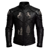 Men’s Black Heritage Emblem Leather Biker Jacket | Custom Graphic Motorcycle Jacket