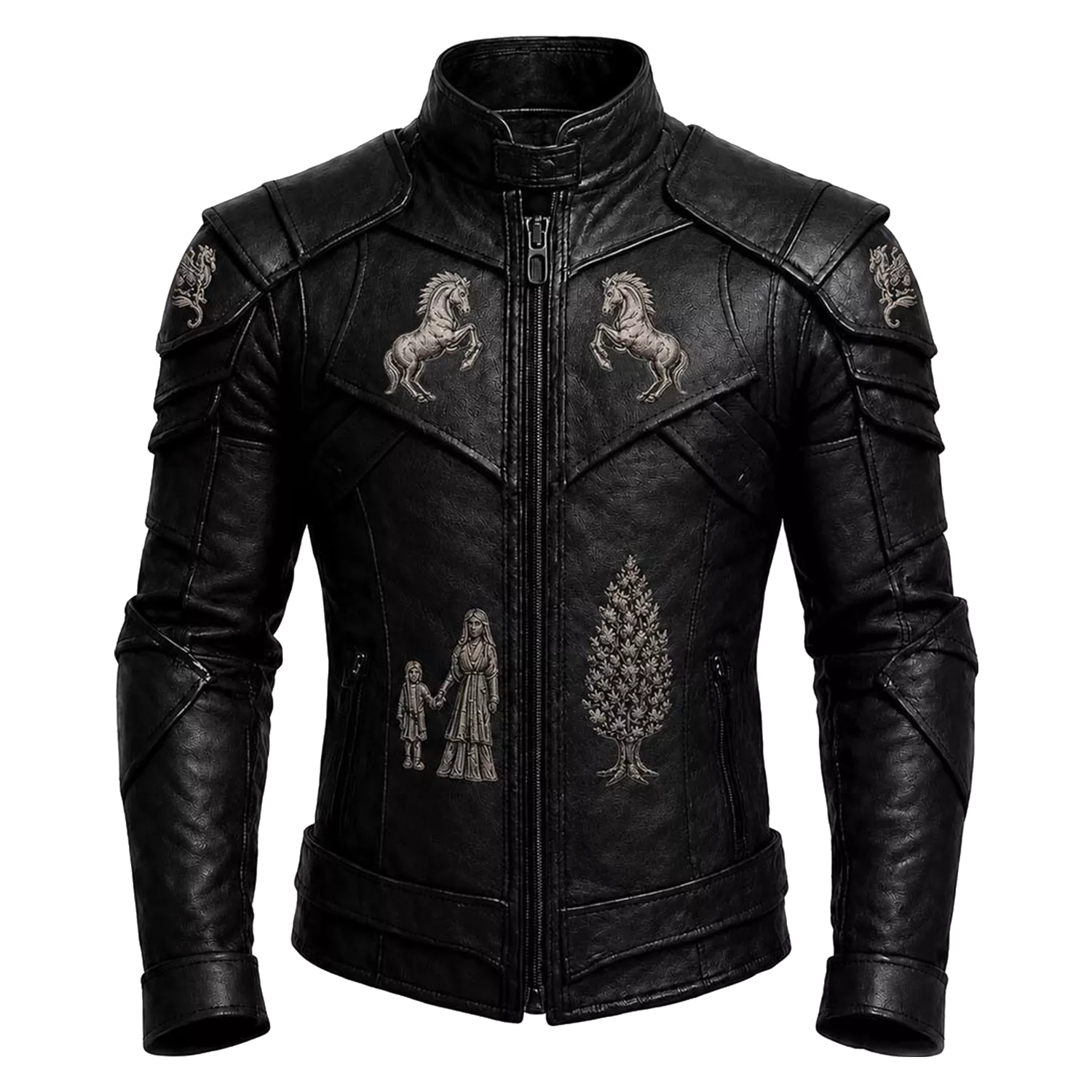 Men’s Black Heritage Emblem Leather Biker Jacket | Custom Graphic Motorcycle Jacket