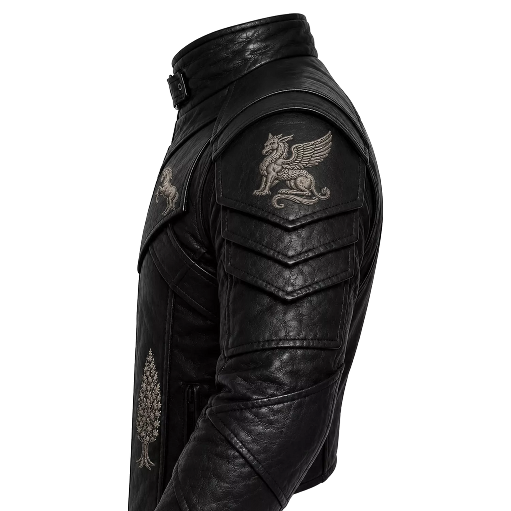 Men’s Black Heritage Emblem Leather Biker Jacket | Custom Graphic Motorcycle Jacket