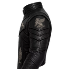 Men’s Black Heritage Emblem Leather Biker Jacket | Custom Graphic Motorcycle Jacket