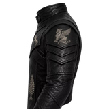 Men’s Black Heritage Emblem Leather Biker Jacket | Custom Graphic Motorcycle Jacket