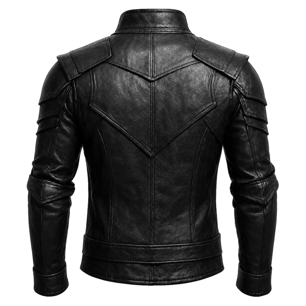 Men’s Black Heritage Emblem Leather Biker Jacket | Custom Graphic Motorcycle Jacket