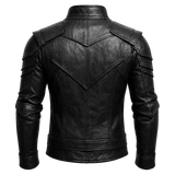 Men’s Black Heritage Emblem Leather Biker Jacket | Custom Graphic Motorcycle Jacket