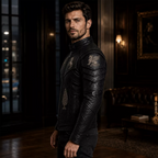 Men’s Black Heritage Emblem Leather Biker Jacket | Custom Graphic Motorcycle Jacket