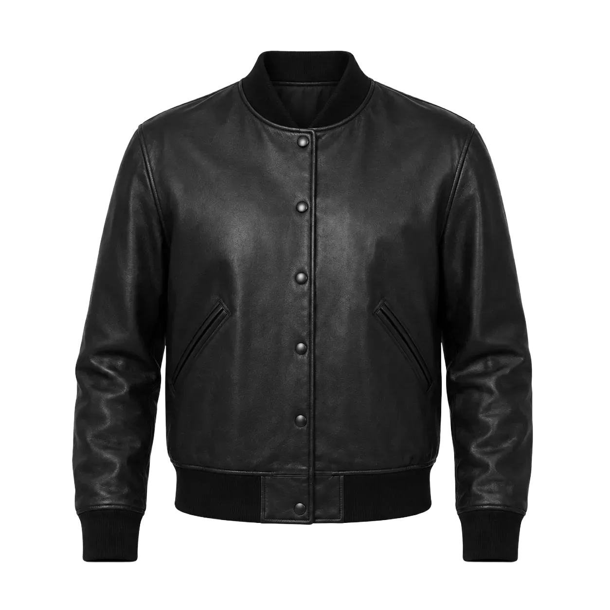 Men’s Black Leather Bomber Jacket | Classic Varsity Style