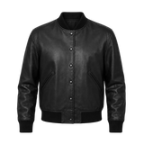 Men’s Black Leather Bomber Jacket | Classic Varsity Style