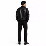 Men’s Black Leather Bomber Jacket | Classic Varsity Style